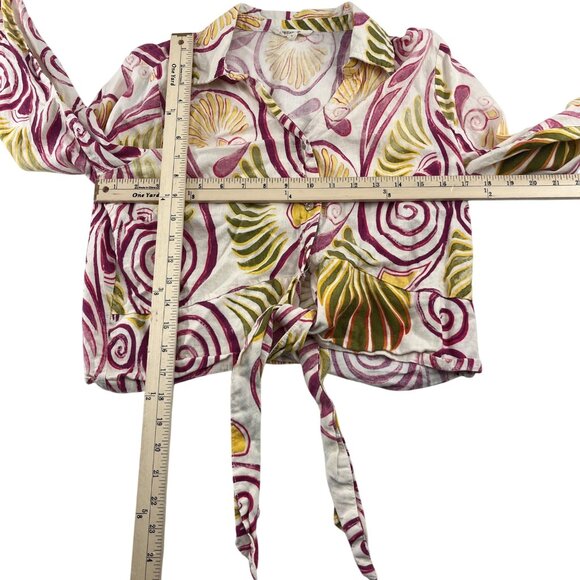 Christian Siriano New York Womens Wrap Top L Linen & Rayon Blend Sea Shell Print - Picture 2 of 5
